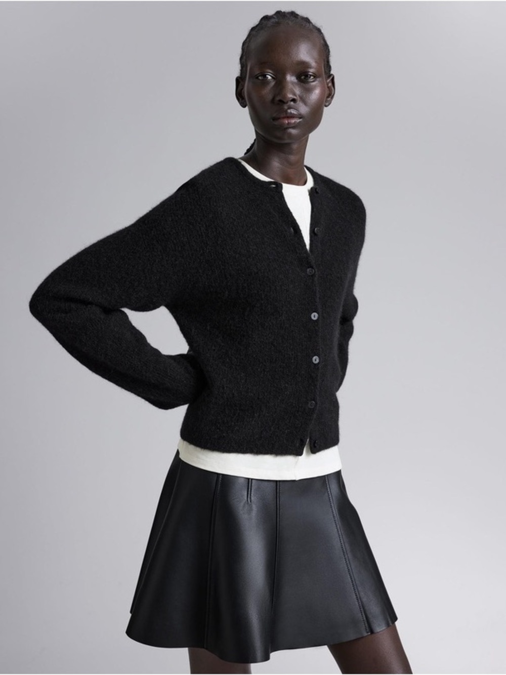 & Other Stories alpaca blend black Crewneck Button-Front Cardigan - Picture 3 of 14